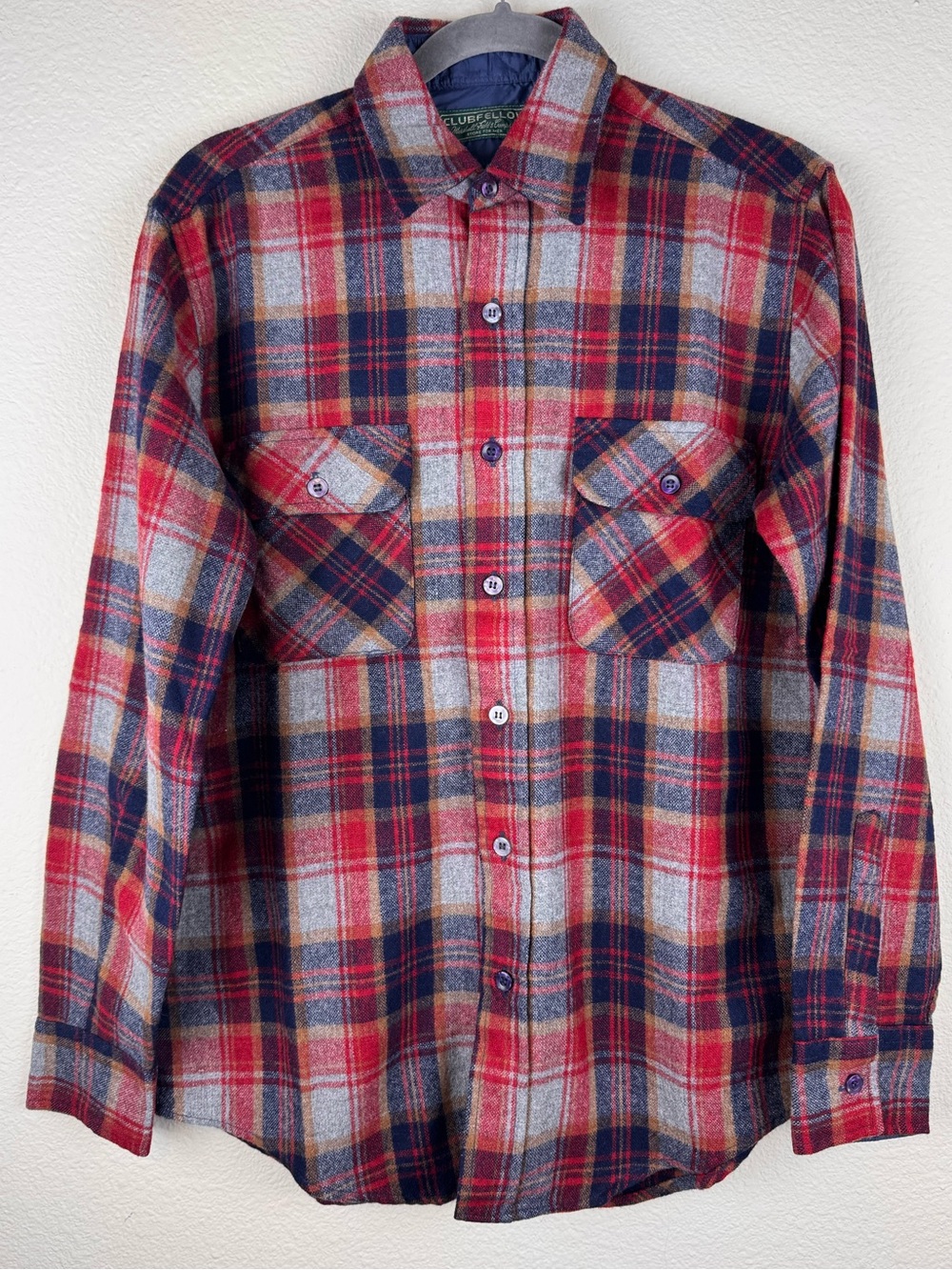 Vintage Club Fellow Mens M Wool Plaid Shirt Jacket Quilted Lined Collar Washable